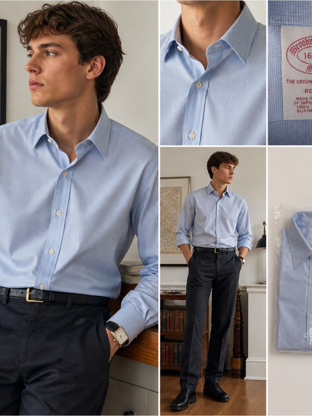 Brooks Brothers Men's Sky Blue Dress Shirt - Classic Spread Collar L